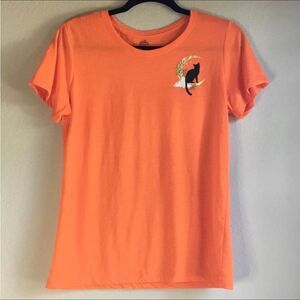 Orange Halloween tee with black cat on a moon witchcore witchy